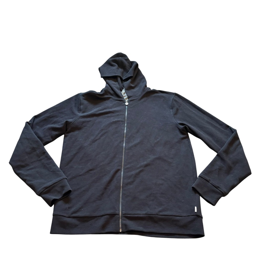 Vuori Mens Waffle Knit Full Zip Hoodie Black Lyocell Blend V259 Size M